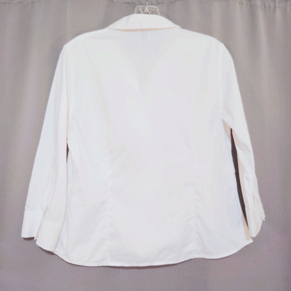 Anne Klein Women's PM White Blouse Feminine Dbl Collar Extended Neckline 3/4 Slv - Picture 10 of 12